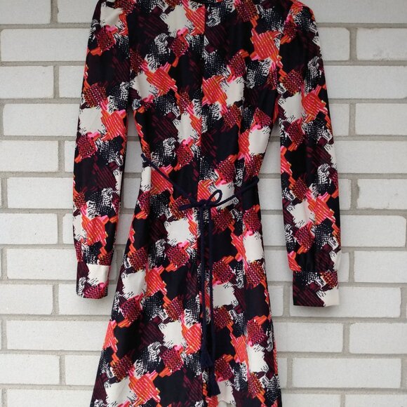 Vintage 60s 70s Mini Dress 30"B JR Bazaar Abstract Long Sleeves Mod GoGo Retro - Picture 6 of 10